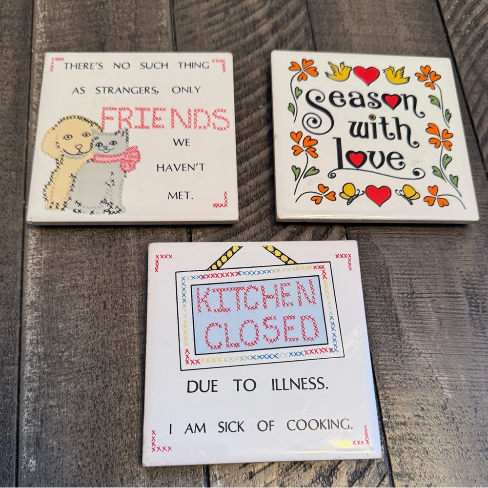 Vintage‎ House of Lloyd Ceramic Trivet Kitchen Decorative Novelty Funny Lot Of 3
